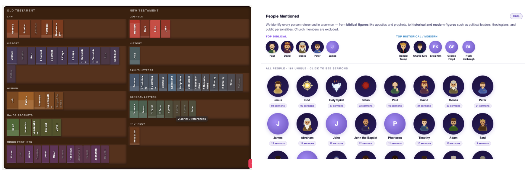 Clicking into sermon insights on OpenSermon